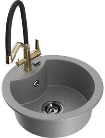 Mexen Diego, 1 kamrás gránit mosogató 488x488x167 mm és Duo mosogató csaptelep, szürke, 6512-71-671701-57-B