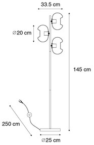 Art Deco állólámpa fekete füstüveggel 3 lámpás - Ayesha