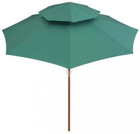 zöld dupla tetős napernyő fa rúddal 270 x 270 cm