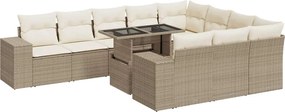 vidaXL 11 részes bézs polyrattan kerti ülőgarnitúra párnákkal