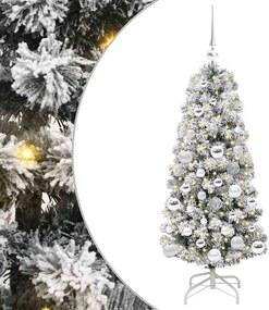 vidaXL Műanyag Hajtogatós Karácsonyfa 150 LED-del Zöld és Fehér 120 cm