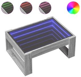 Szürke sonoma végtelen hatású LED-es dohányzóasztal 70x53x30 cm