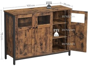 Komód három ajtóval, rusztikus barna 100x35x75cm