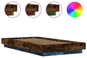 füstös tölgyszínű szerelt fa ágykeret LED-del 100 x 200 cm