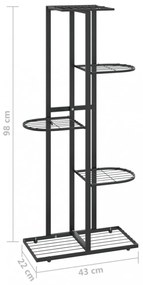 fekete 5 szintes acél virágtartó állvány 43 x 22 x 98 cm