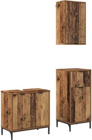 vidaXL Fürdőszoba bútor szett fiókkal 3 pcs Öreg fa Mérnöki fa és fém