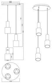 Trio - Csillár zsinóron WAILER 3xGU10/5W/230V szürke