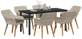 vidaXL Kert étkező szett párnával 7 pcs Világosszürke polirattan