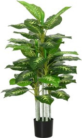 HOMCOM Mesterséges Dieffenbachia 120 cm, Nagy Mesterséges Növény, Cserépben, Mesterséges Fa Mesterséges Fűvel Nappali és Hálószoba Dekorációhoz, Kerth
