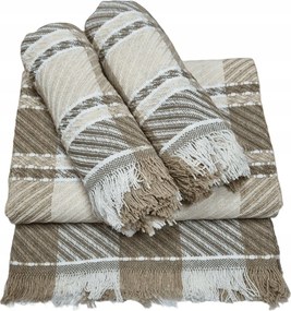 Dekoratív ágytakaró szett 170x205 2x 60x170 bézs krémszínű fehér kockás