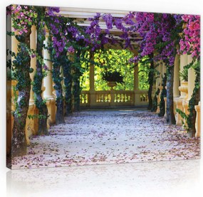 Vászonkép 80x60 Virágzó sikátor oszlop pergola virágok fény árnyék nyugalom kert