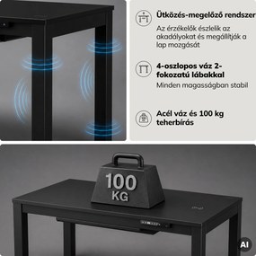 Íróasztal elektromosan állítható magasságú, fekete, 120x63 cm: EVAN