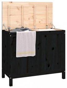 fekete tömör fenyőfa szennyestartó láda 88,5 x 44 x 76 cm