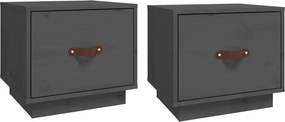 vidaXL 2 db szürke tömör fenyőfa éjjeliszekrény 40 x 34 x 35 cm