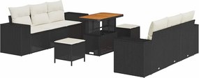 vidaXL Kerti Kanapé Szett párnával 9 pcs Fekete és Krém Poly Rattan