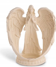 Gipsz gyertyatartó bézs lakkozott angyal nagy 21cm
