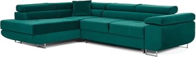 Zöld bársony kinyitható-tárolóhelyes sarokkanapé (bal oldali-L alakú) Anton – ELTAP