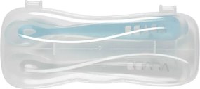 Béaba Ergonomikus Szilikon Hosszú Kiskanál Szett + Doboz - Viharkék
