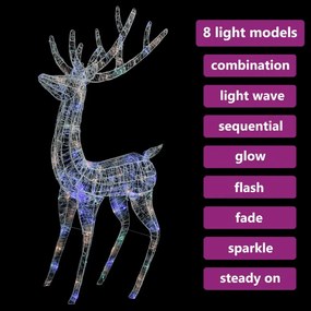 XXL színes akril karácsonyi rénszarvas 250 LED-del 180 cm