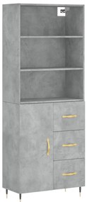 betonszürke szerelt fa magasszekrény 69,5 x 34 x 180 cm