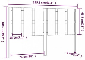 fekete tömör fenyőfa ágyfejtámla 155,5x4x100 cm