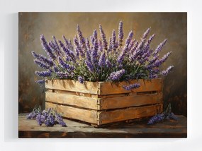 Vászonkép Canvas Dekoráció Fa Doboz Virágok Levendula 100x75