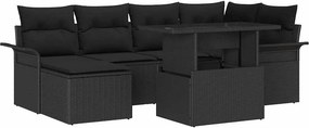 vidaXL Kerti Kanapé Szett párnával 7 pcs Fekete Poli rattan