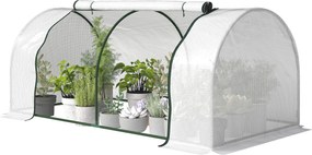 Outsunny megerősített PE-fóliasátor, télálló acél alagút erkélyre és kertbe, paradicsomfólia 200 x 100 x 80 cm — fehér | Aosom