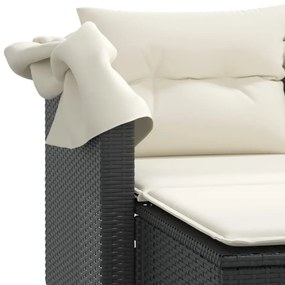 vidaXL 2 személyes fekete polyrattan kerti kanapé baldachinnal/székkel