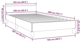 szürke ágykeret fejtámlával matrac nélkül 100x200 cm