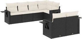 vidaXL 7 részes fekete polyrattan kerti ülőgarnitúra párnával
