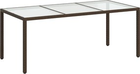 vidaXL barna polyrattan és edzett üveg kerti asztal 190 x 90 x 75 cm