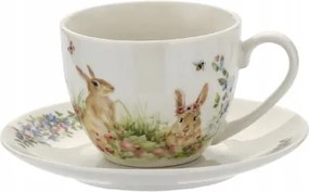 Elegáns porcelán csésze csészealj 245ml húsvéti nyuszi pasztell