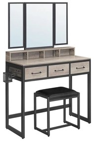 FLORA sminkasztal puffal 28,6x42 cm szürke/fekete