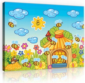 Vászonkép 80x60 Vidám méhek a dombon ideális a gyerekszobába