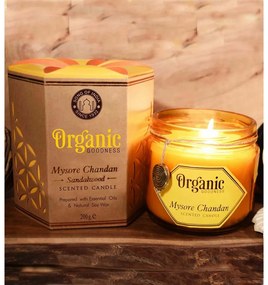 Mysore Chandan - Sandalwood 200 g organikusgyertya borostyánszínű üvegben