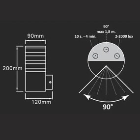 Kültéri fali lámpa TEKSAS szenzorral 1xE27/12W/230V IP44 antracit