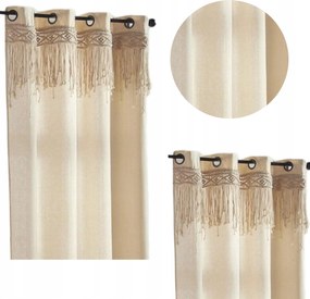 Boho bézs függöny gurulós, makramé klasszikus 140x260 cm