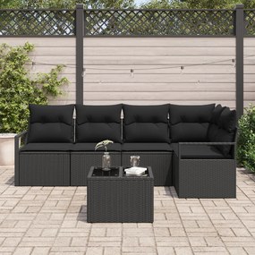Kerti Kanapé Szett 6 pcs Fekete Poli rattan és porfestett acél
