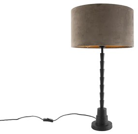 Art deco asztali lámpa fekete 35 cm bársony árnyalatú taupe - Pisos