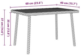 téglalap polyrattan kerti dohányzóasztal 60x40x37cm