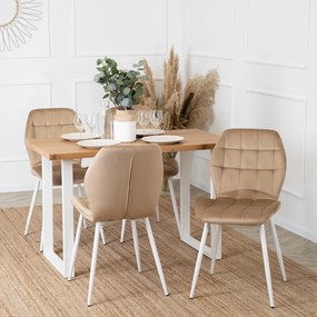 Bézs Bársony Étkezőszék Fehér Lábakkal. LUCKY