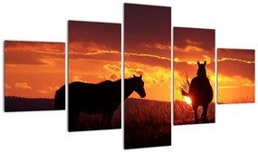 Kép - lovak, napnyugtakor (125x70cm)