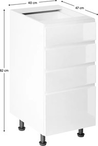 Alsószekrény, fehér/fehér extra magasfényű HG, AURORA D40S4