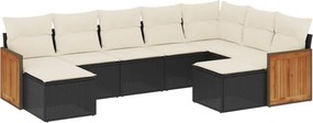 vidaXL 9 részes fekete polyrattan kerti ülőgarnitúra párnákkal