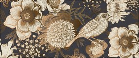 Sötét alapon arany virágok képe (120x50 cm)
