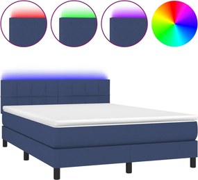vidaXL kék szövet rugós és LED-es ágy matraccal 140x190 cm