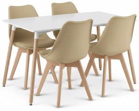 Étkezőgarnitúra 1 + 4, fehér ADRIA asztal 120x80 cm + bézs BALI MARK szék bükk lábakkal