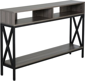 HOMCOM Előszobai Konzoltámla 2 Rekesszel és Polccal 120x23,5x75 cm Szürke és Fekete | Aosom