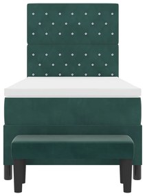 Boxspring ágy matraccal és paddal, sötétzöld, 90x200 cm, bársony